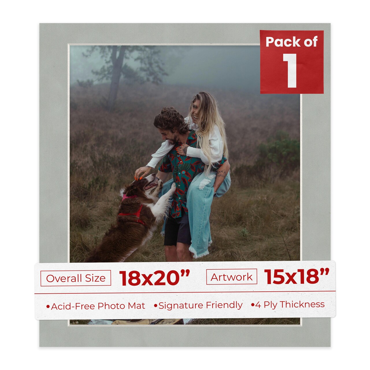 Light Grey Suede Mat Board for 18x20 Frames - Fits 15x18 Photos